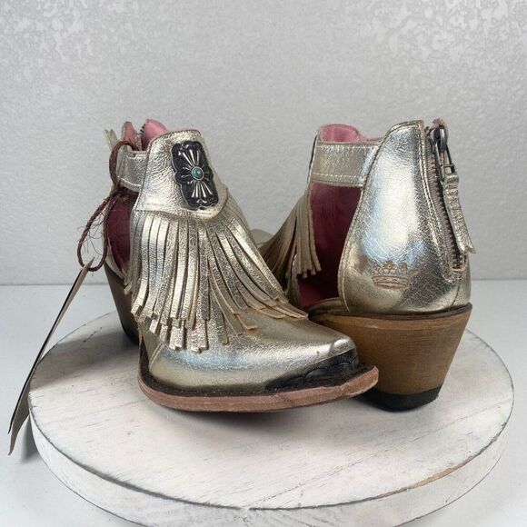 Lane Boots Shoes - NEW Junk Gypsy Lane Kiss Me at Midnight Size 6 Gold Cowboy Boots Booties Fringe